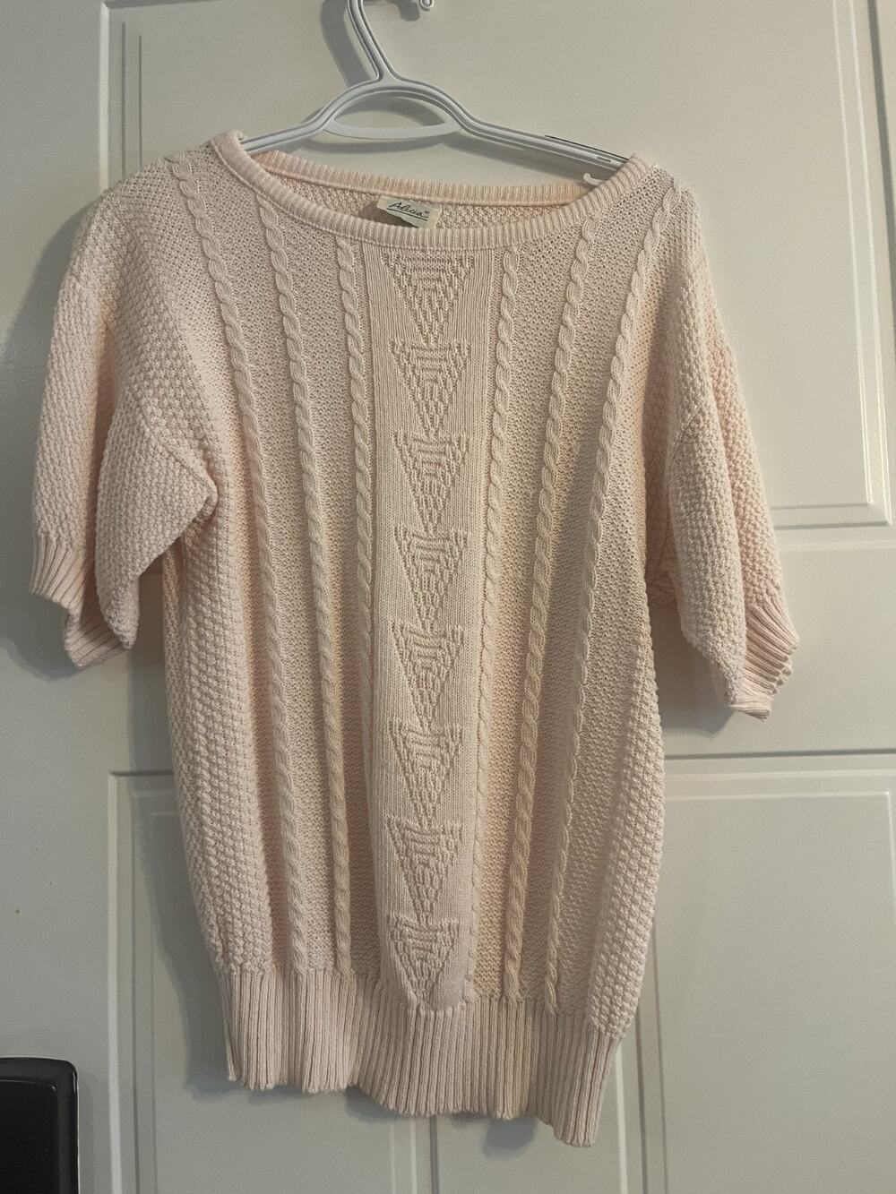 ballet pink coquette cable knit Vintage 80s Alicia Sweater Short Sleeve M/L
